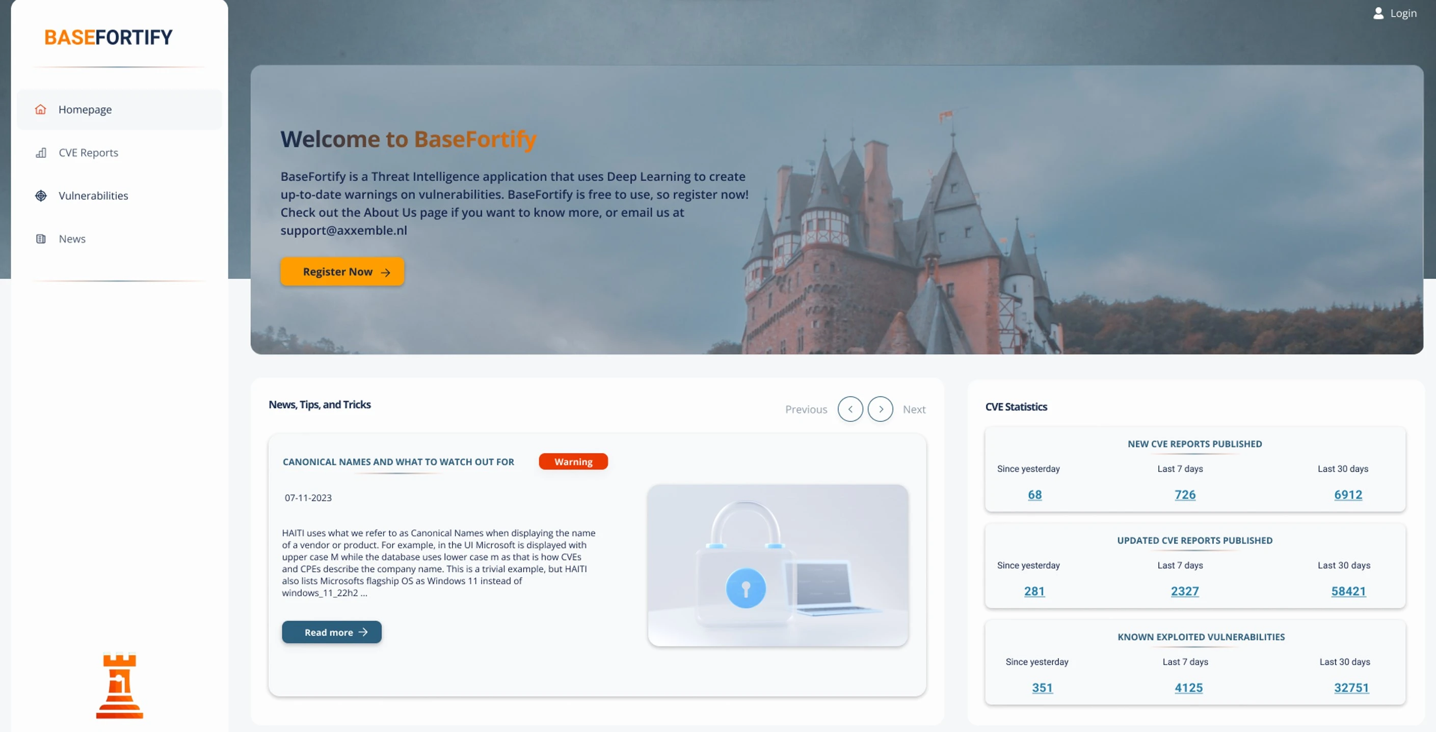 BaseFortify homepage showing the latest cybersecurity tools