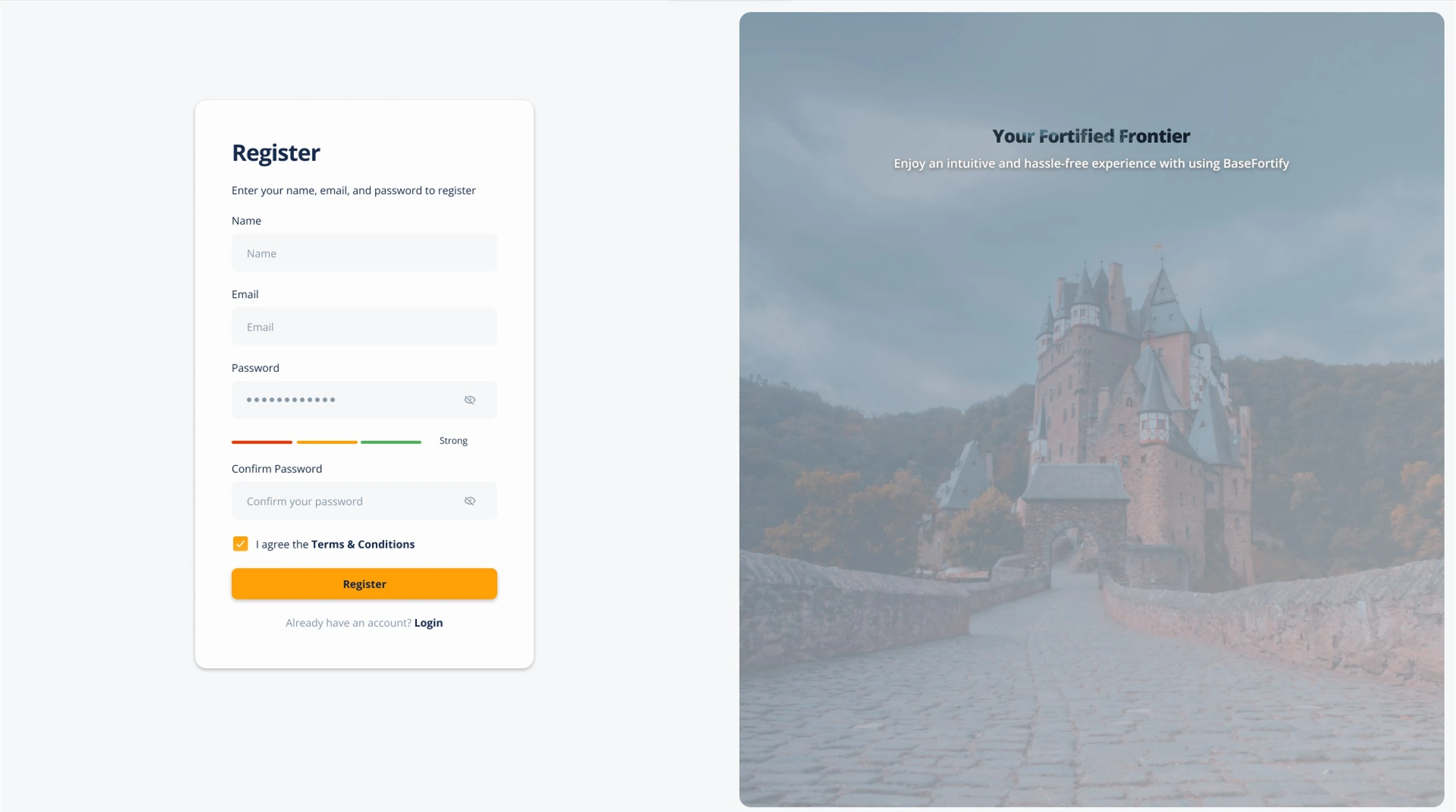 BaseFortify registration page showing security measures for users